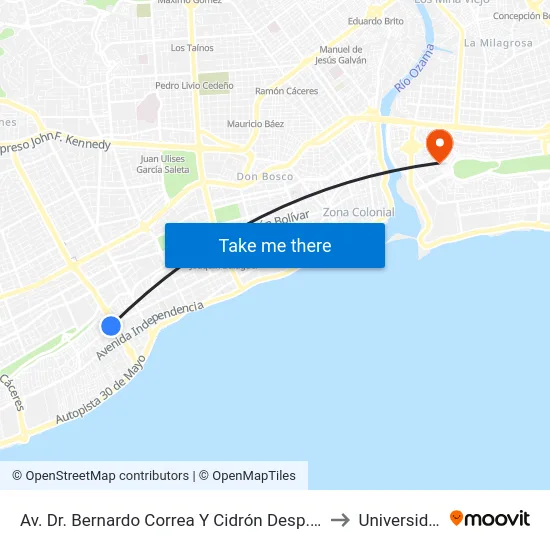 Av. Dr. Bernardo Correa Y Cidrón Desp. Av. Enrique Jimenez Moya to Universidad APEC map