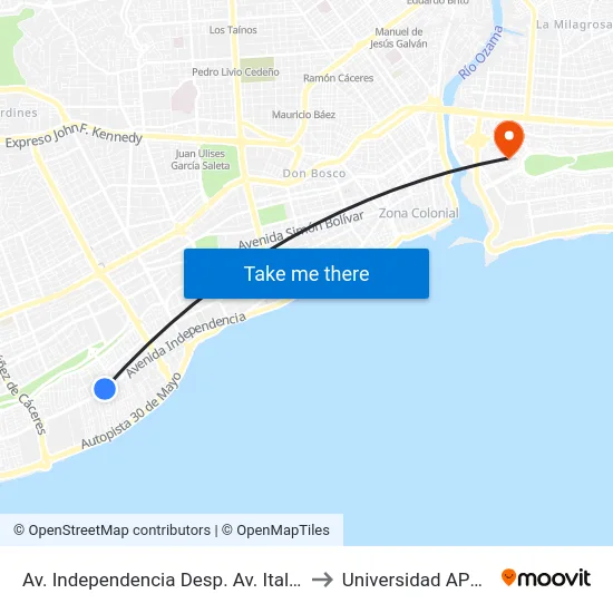 Av. Independencia Desp. Av. Italia to Universidad APEC map