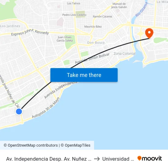 Av. Independencia Desp. Av. Nuñez De Caceres to Universidad APEC map