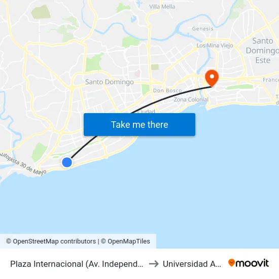 Plaza Internacional (Av. Independencia) to Universidad APEC map