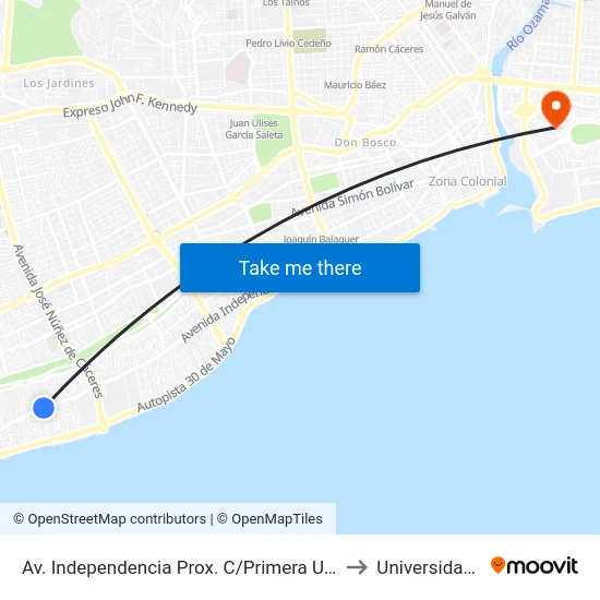 Av. Independencia Prox. C/Primera Urbanizacion Edda to Universidad APEC map