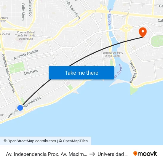 Av. Independencia Prox. Av. Maximo Gomez to Universidad APEC map