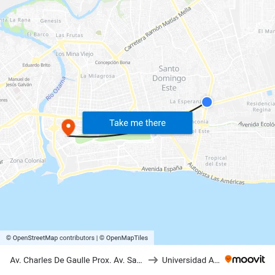 Av. Charles De Gaulle Prox. Av. San Isidro to Universidad APEC map