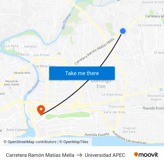 Carretera Ramón Matías Mella to Universidad APEC map