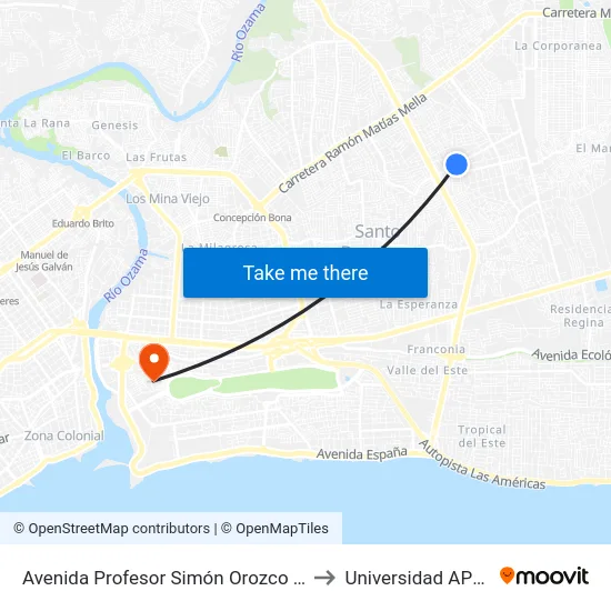Avenida Profesor Simón Orozco 23 to Universidad APEC map