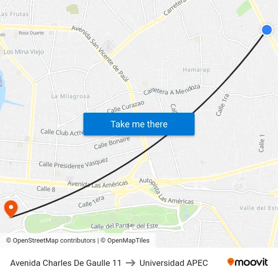 Avenida Charles De Gaulle 11 to Universidad APEC map