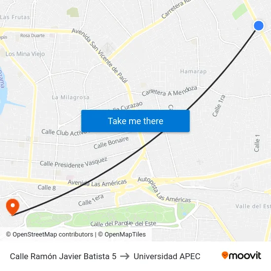 Calle Ramón Javier Batista 5 to Universidad APEC map