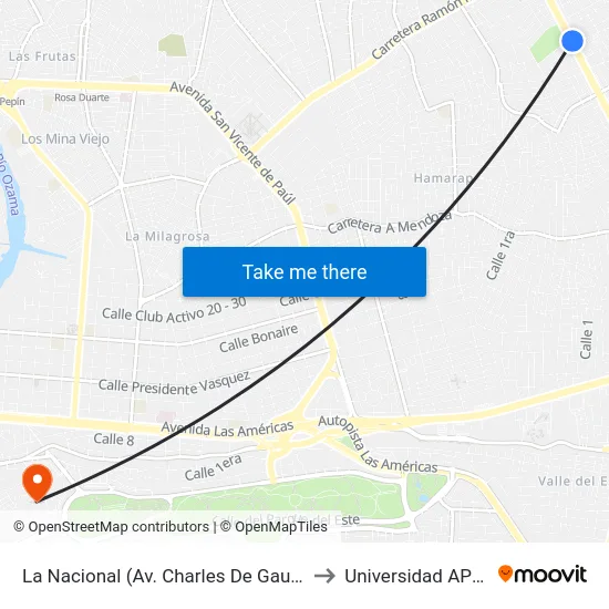 La Nacional (Av. Charles De Gaulle) to Universidad APEC map