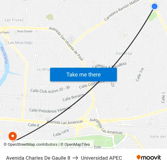 Avenida Charles De Gaulle 8 to Universidad APEC map