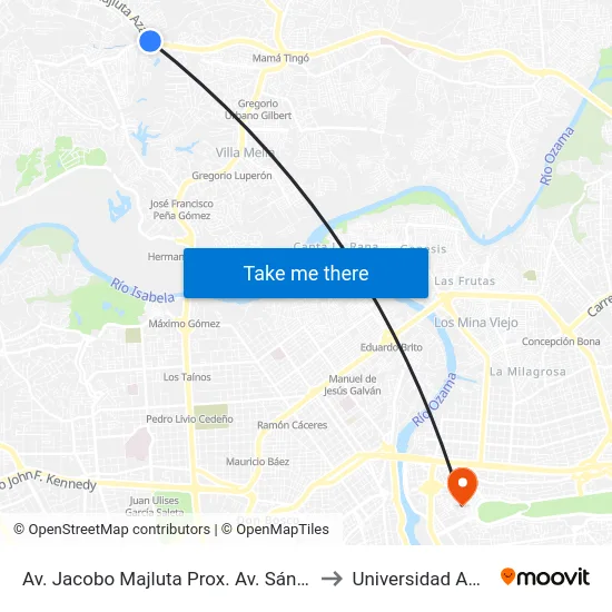 Av. Jacobo Majluta Prox. Av. Sánchez to Universidad APEC map