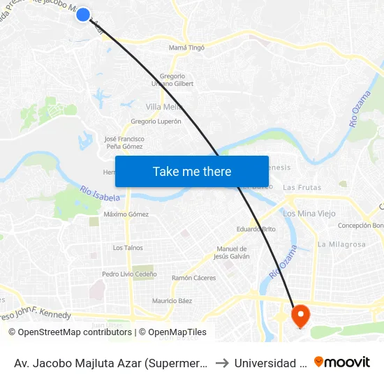 Av. Jacobo Majluta Azar (Supermercado Tellus) to Universidad APEC map