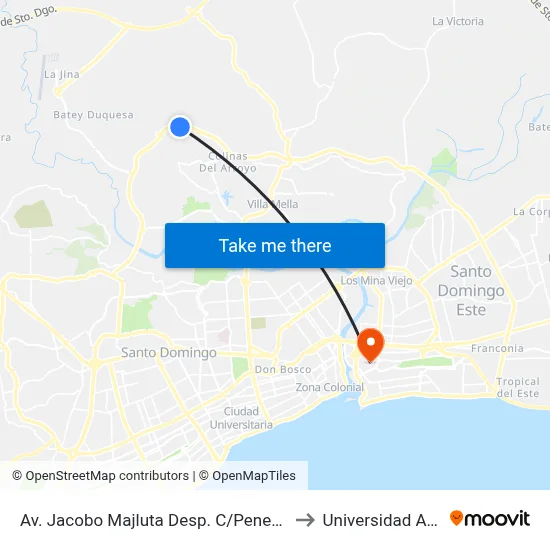 Av. Jacobo Majluta Desp. C/Penetración to Universidad APEC map