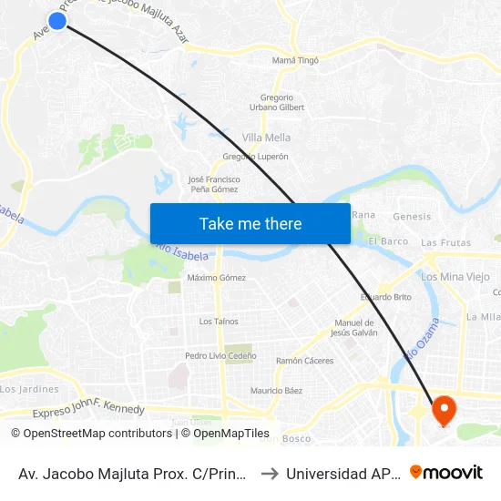 Av. Jacobo Majluta Prox. C/Principal to Universidad APEC map