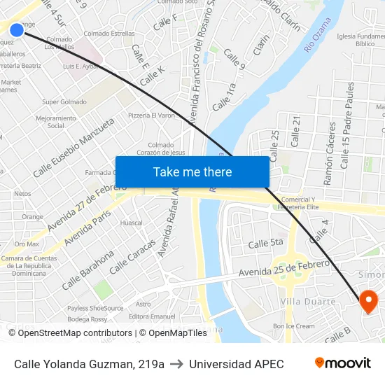 Calle Yolanda Guzman, 219a to Universidad APEC map