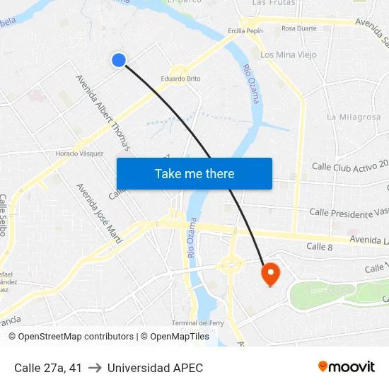 Calle 27a, 41 to Universidad APEC map