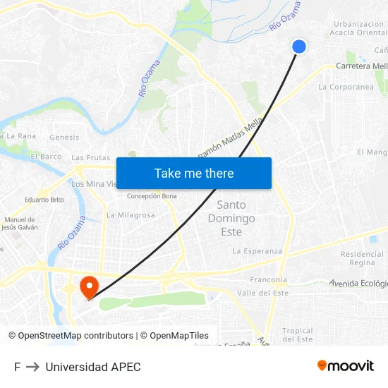 F to Universidad APEC map