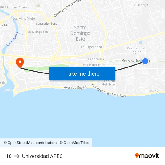 10 to Universidad APEC map
