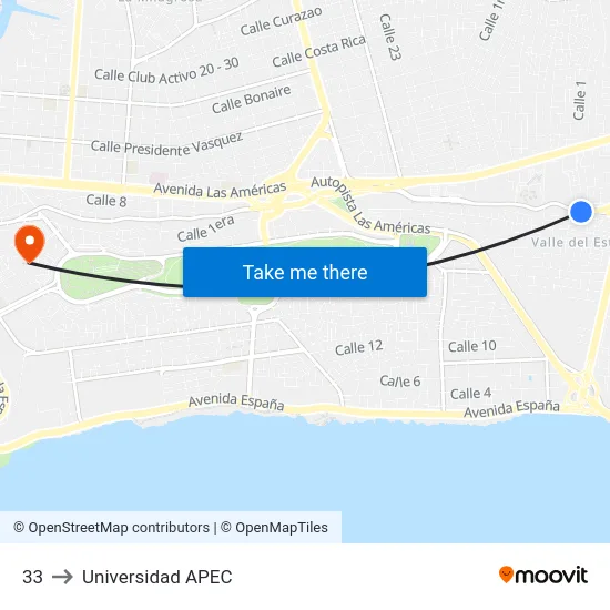 33 to Universidad APEC map