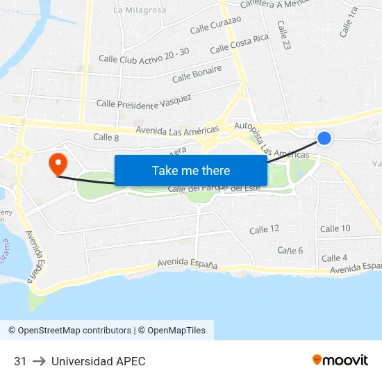 31 to Universidad APEC map