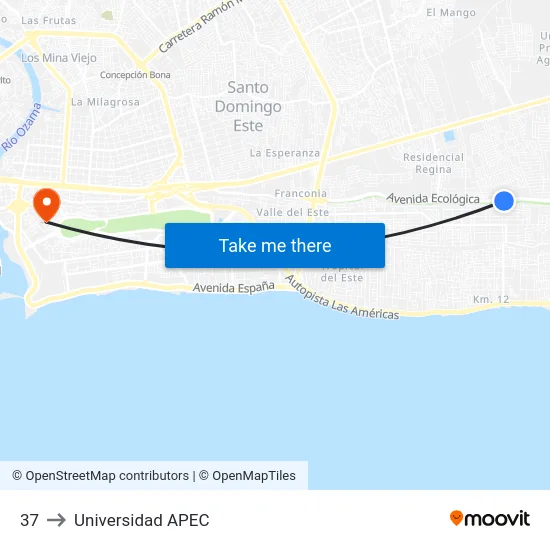 37 to Universidad APEC map