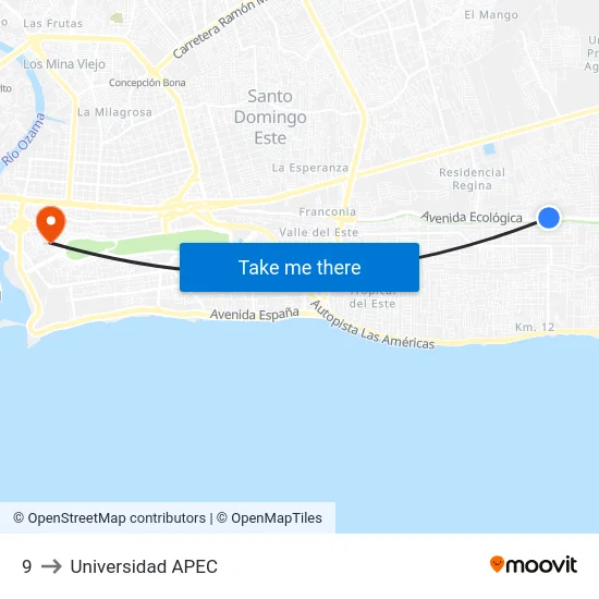 9 to Universidad APEC map