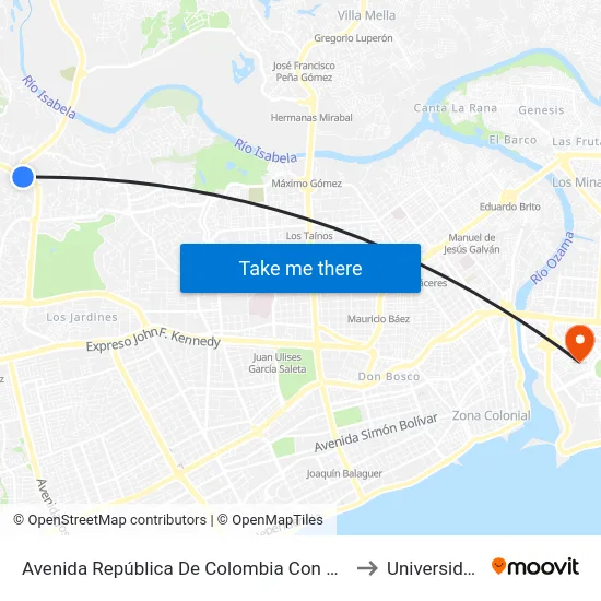 Avenida República De Colombia Con Avenida Jacobo Majluta to Universidad APEC map