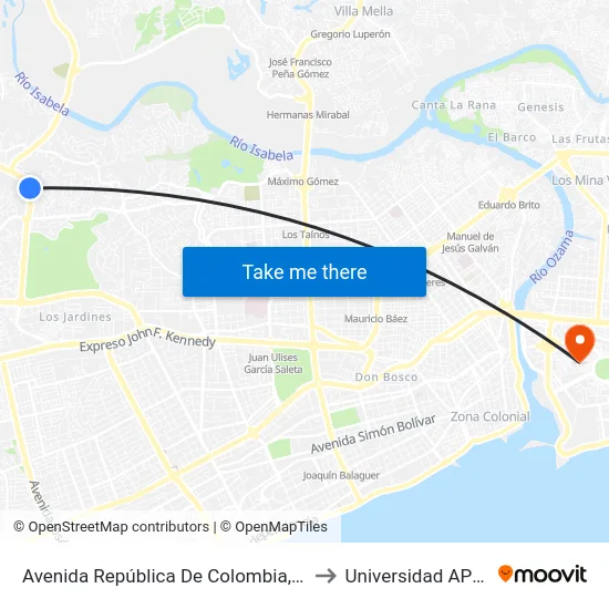Avenida República De Colombia, 22 to Universidad APEC map