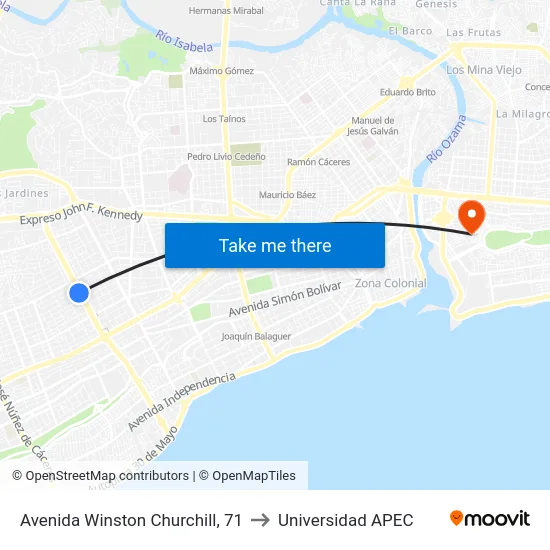 Avenida Winston Churchill, 71 to Universidad APEC map