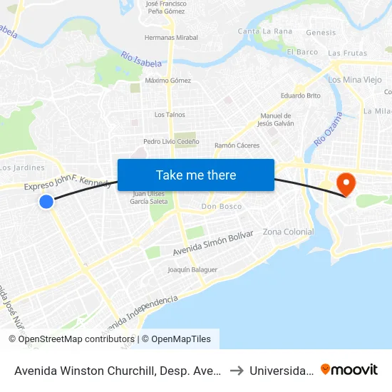 Avenida Winston Churchill, Desp. Avenida Charles Sumner to Universidad APEC map