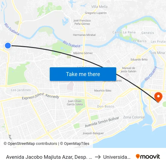 Avenida Jacobo Majluta Azar, Desp. C/ Ercilia Pepin to Universidad APEC map