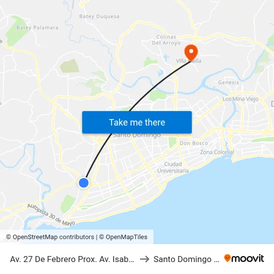 Av. 27 De Febrero Prox. Av. Isabel Aguilar to Santo Domingo Norte map