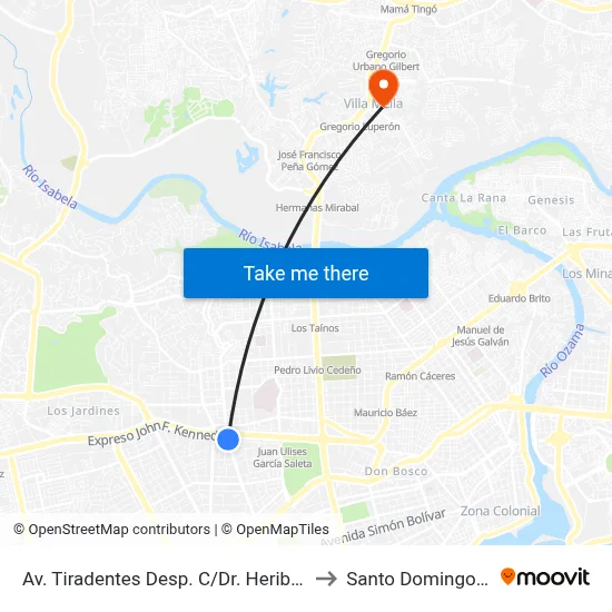Av. Tiradentes Desp. C/Dr. Heriberto Pieter to Santo Domingo Norte map