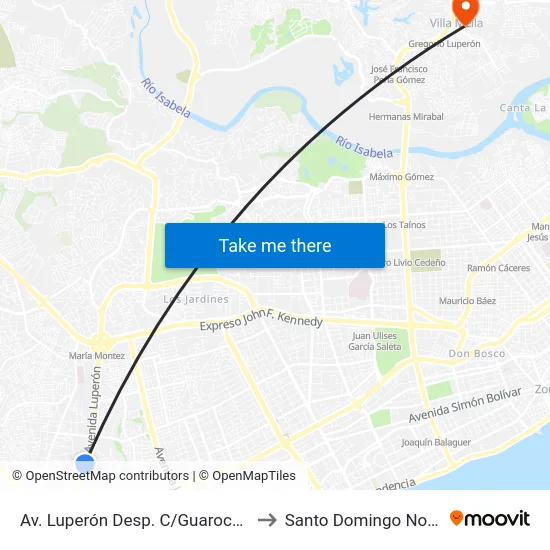 Av. Luperón Desp. C/Guarocuya to Santo Domingo Norte map