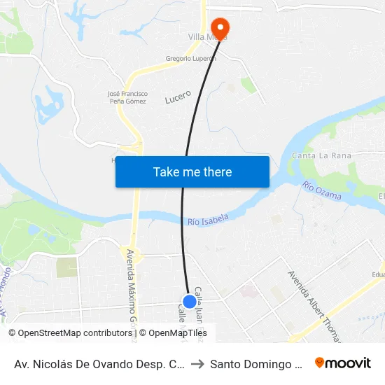 Av. Nicolás De Ovando Desp. C/Moca to Santo Domingo Norte map