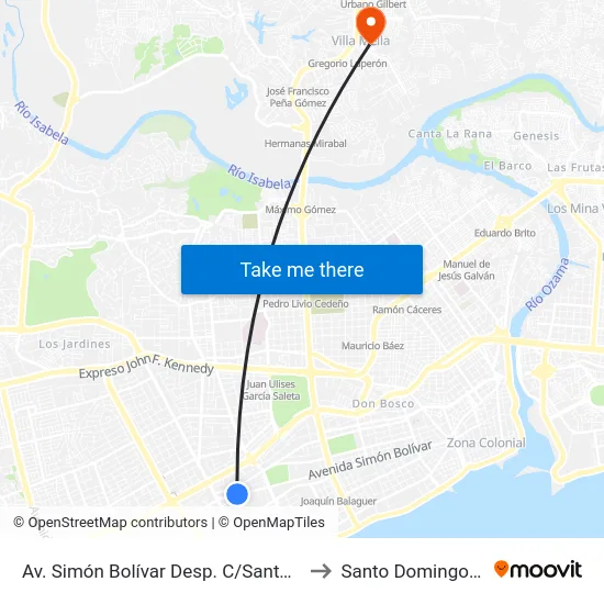 Av. Simón Bolívar Desp. C/Santo Domingo to Santo Domingo Norte map