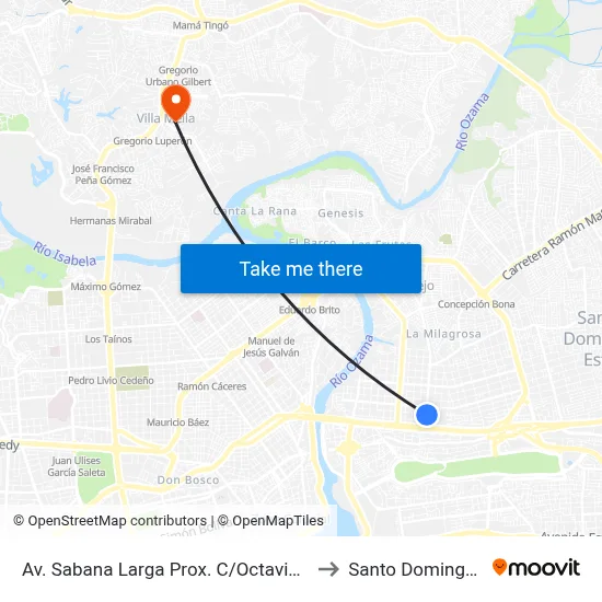 Av. Sabana Larga Prox. C/Octavio Mejia Ricart to Santo Domingo Norte map