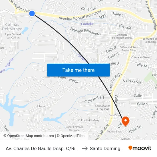 Av. Charles De Gaulle Desp. C/Rivera Del Río to Santo Domingo Norte map