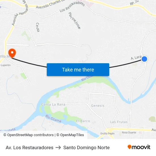 Av. Los Restauradores to Santo Domingo Norte map