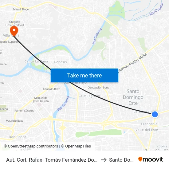 Aut. Corl. Rafael Tomás Fernández Domínguez Desp. Av. Charles De Gaulle to Santo Domingo Norte map