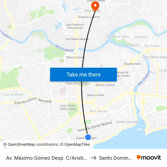 Av. Máximo Gómez Desp. C/Aristides Fiallo Cabral to Santo Domingo Norte map