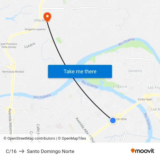 C/16 to Santo Domingo Norte map