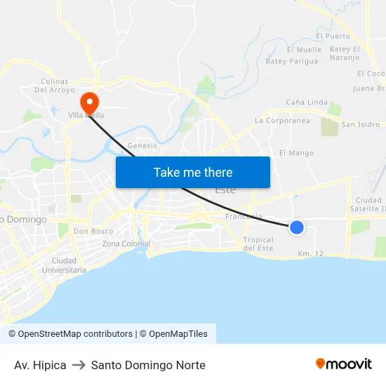 Av. Hipica to Santo Domingo Norte map