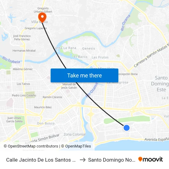 Calle Jacinto De Los Santos 196 to Santo Domingo Norte map