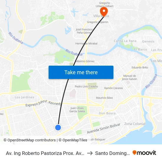 Av. Ing Roberto Pastoriza Prox. Av. Lope De Vega to Santo Domingo Norte map
