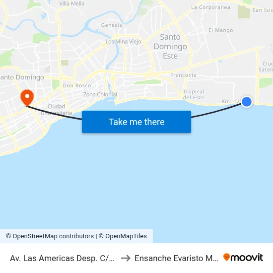 Av. Las Americas Desp. C/Apóstol to Ensanche Evaristo Morales map