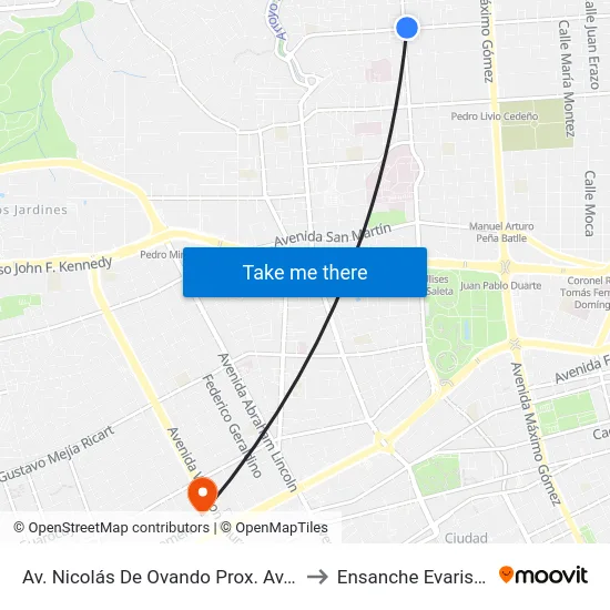 Av. Nicolás De Ovando Prox. Av. Ortega Y Gasset to Ensanche Evaristo Morales map