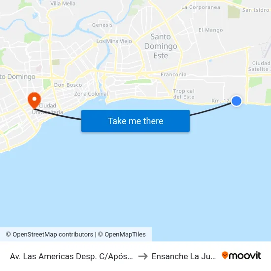 Av. Las Americas Desp. C/Apóstol to Ensanche La Julia map
