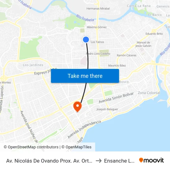 Av. Nicolás De Ovando Prox. Av. Ortega Y Gasset to Ensanche La Julia map