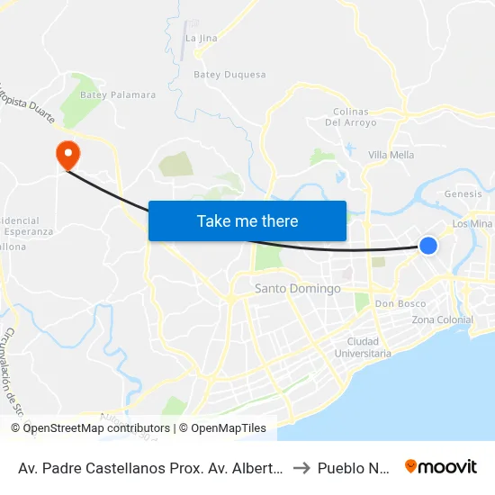 Av. Padre Castellanos Prox. Av. Albert Thomas to Pueblo Nuevo map