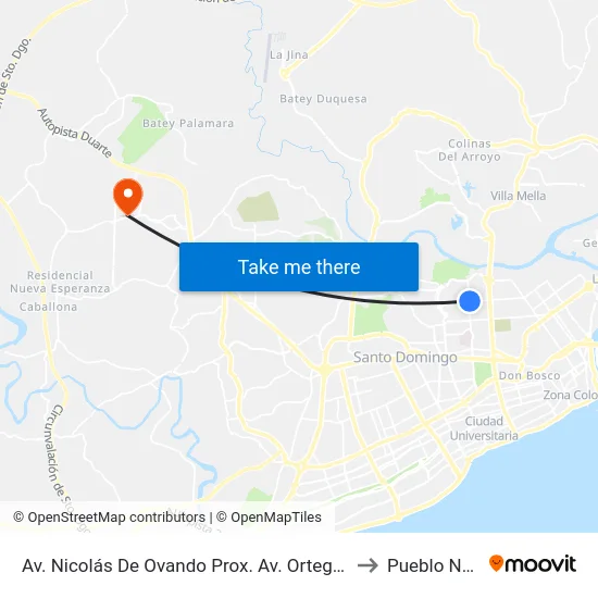 Av. Nicolás De Ovando Prox. Av. Ortega Y Gasset to Pueblo Nuevo map